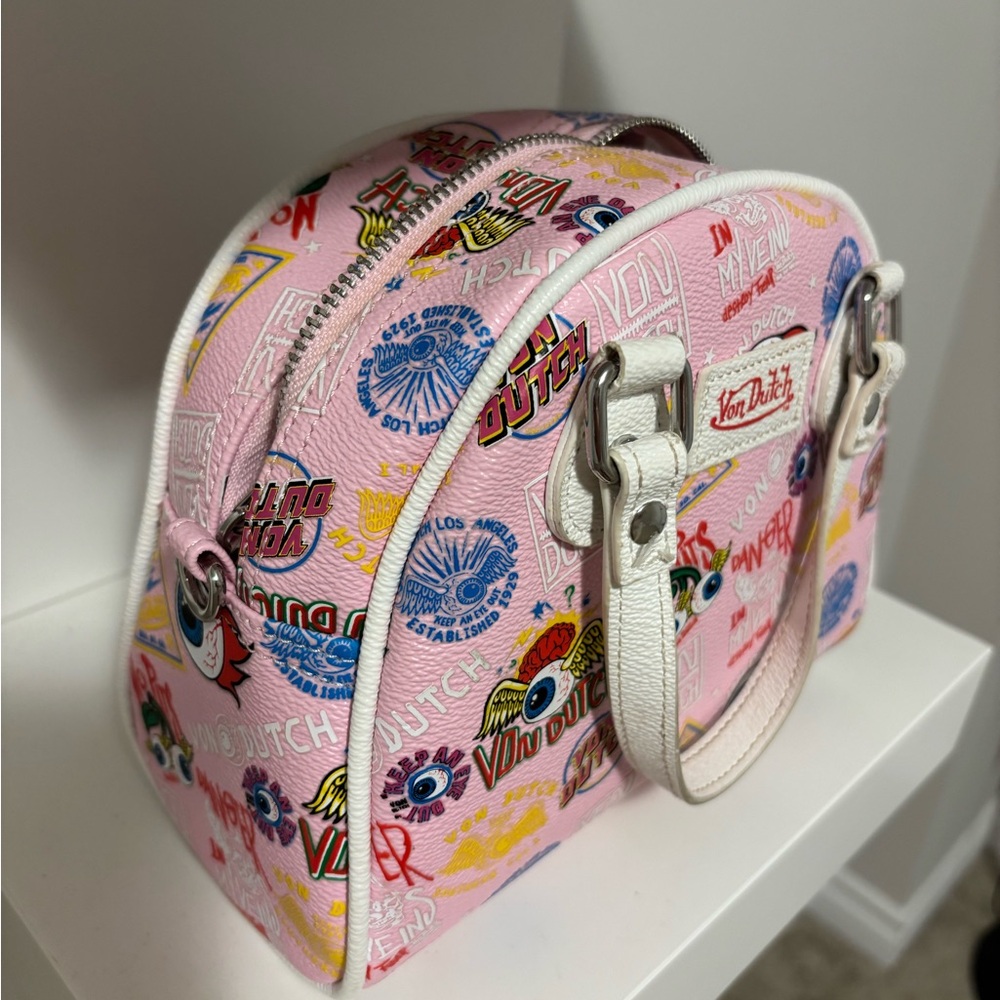 Von Dutch Pink and White Mini Bag with Graphic Design - Picture 2 of 3